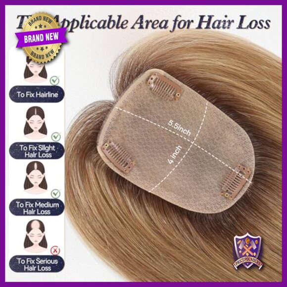 Human Hair Topper 12 Inch Silk Base 4x5.5 Inch No Bangs For Thinning Hair